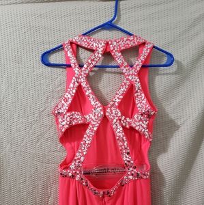 Coral, silver formal/prom dress